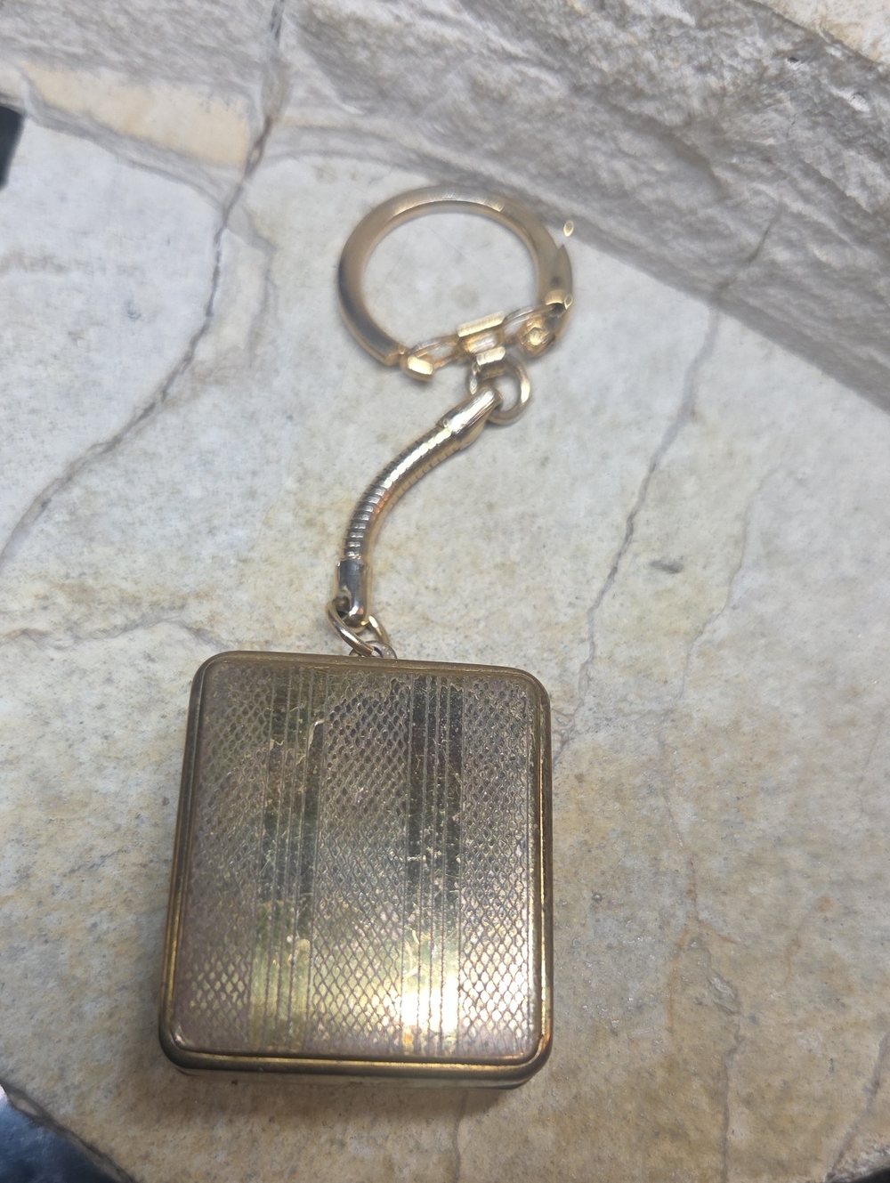 Antique Gold-Tone Rectangular Musical Keychain Pocket Charm Japan